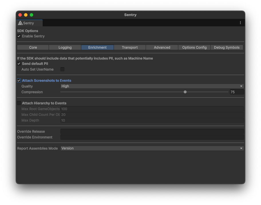 Options Screenshot Configuration